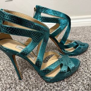 Jimmy Choo Teal Snake Skin Strappy Heels